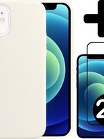 BTH BTH iPhone 12 Hoesje Siliconen Wit En 2x Screenprotector Full Cover