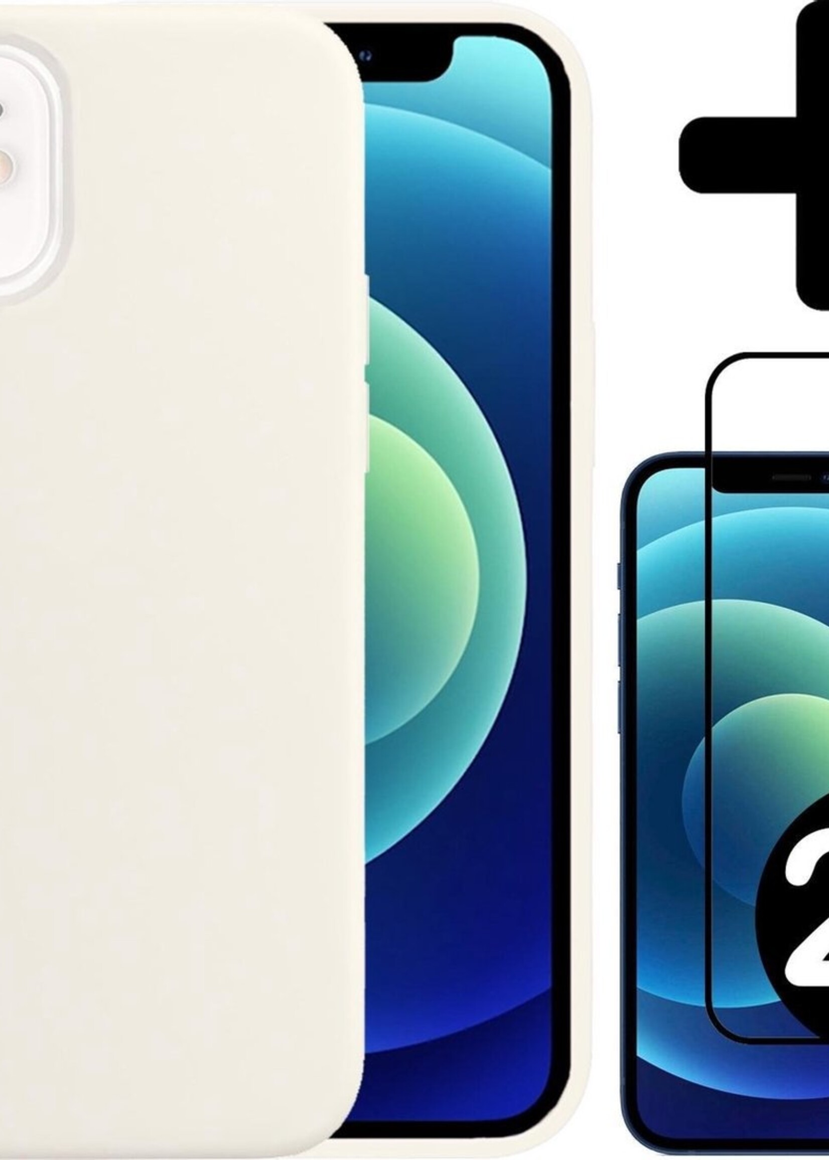 BTH Hoesje Geschikt voor iPhone 12 Hoesje Siliconen Case Hoes Met 2x Screenprotector - Hoes Geschikt voor iPhone 12 Hoes Cover Case - Wit