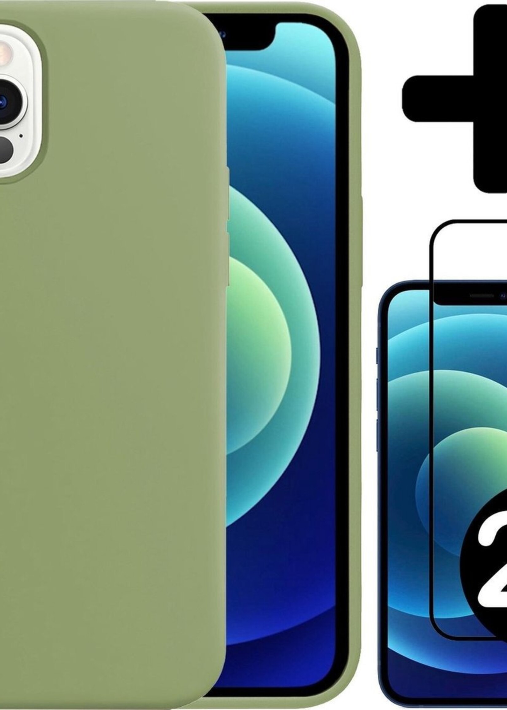 BTH Hoesje Geschikt voor iPhone 12 Pro Hoesje Siliconen Case Hoes Met 2x Screenprotector - Hoes Geschikt voor iPhone 12 Pro Hoes Cover Case - Groen