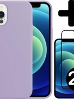 BTH BTH iPhone 12 Pro Hoesje Siliconen Lila En 2x Screenprotector Full Cover