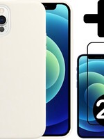 BTH BTH iPhone 12 Pro Hoesje Siliconen Wit En 2x Screenprotector Full Cover