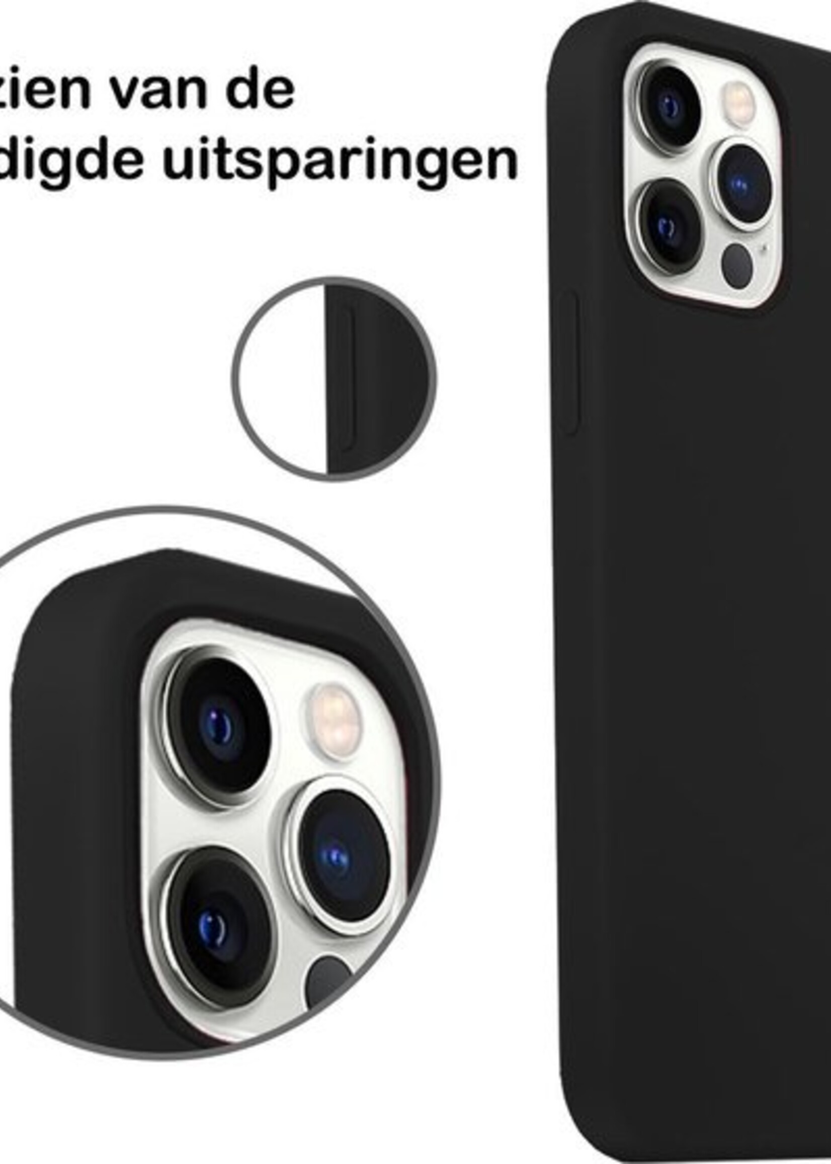 BTH Hoesje Geschikt voor iPhone 12 Pro Hoesje Siliconen Case Hoes Met 2x Screenprotector - Hoes Geschikt voor iPhone 12 Pro Hoes Cover Case - Zwart