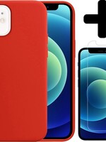 BTH BTH iPhone 12 Hoesje Siliconen Rood En Screenprotector