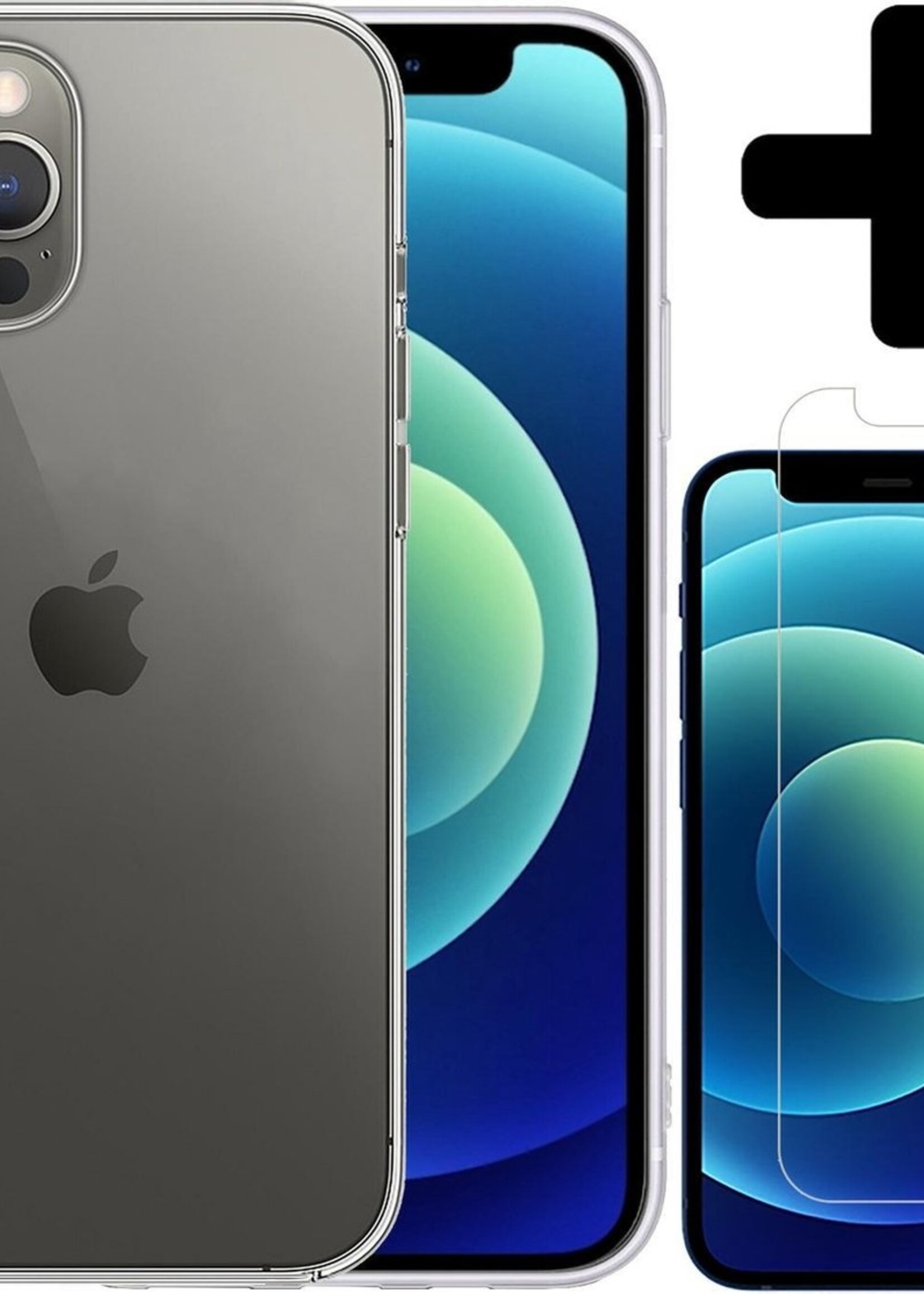 BTH Hoesje Geschikt voor iPhone 12 Pro Hoesje Siliconen Case Hoes Met Screenprotector - Hoes Geschikt voor iPhone 12 Pro Hoes Cover Case - Transparant