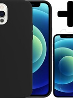BTH BTH iPhone 12 Pro Hoesje Siliconen Zwart En Screenprotector