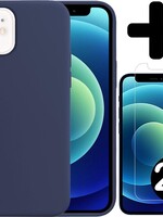 BTH BTH iPhone 12 Hoesje Siliconen Donkerblauw En 2x Screenprotector