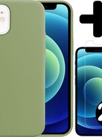 BTH BTH iPhone 12 Hoesje Siliconen Groen En 2x Screenprotector