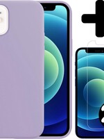 BTH BTH iPhone 12 Hoesje Siliconen Lila En 2x Screenprotector