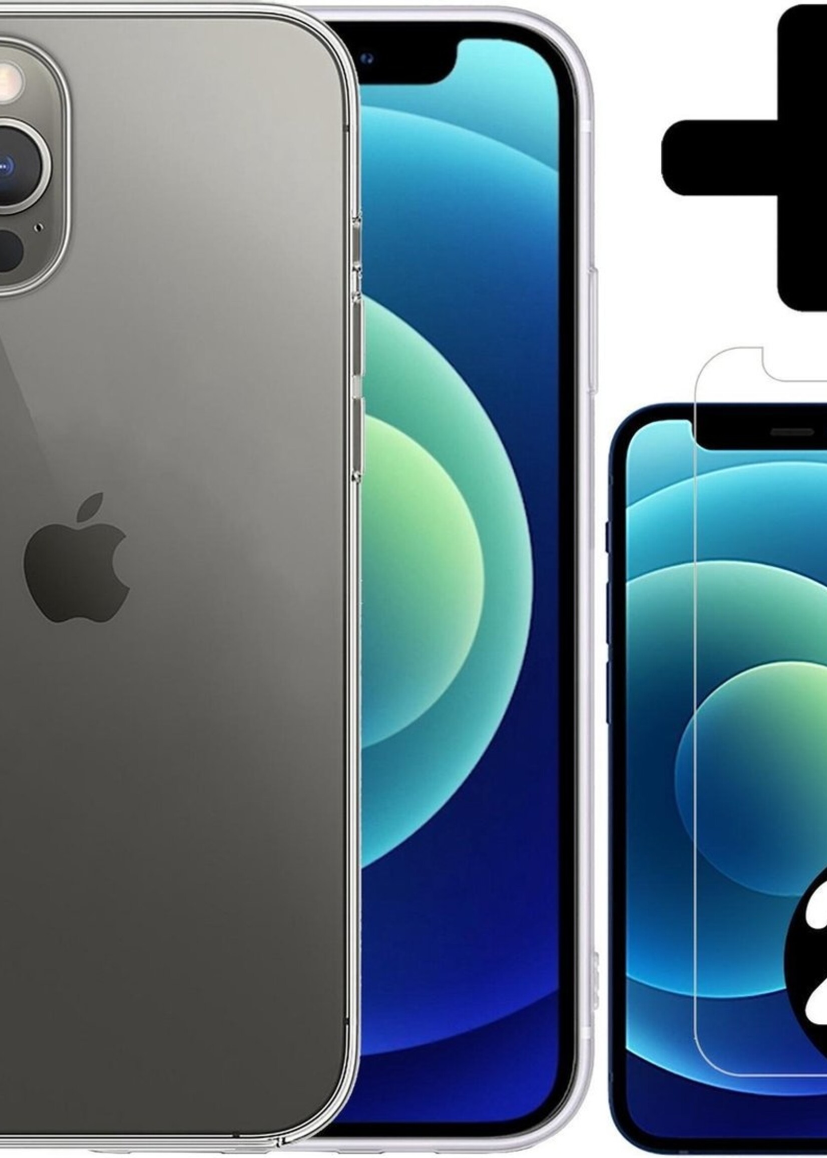 BTH Hoesje Geschikt voor iPhone 12 Pro Hoesje Siliconen Case Hoes Met 2x Screenprotector - Hoes Geschikt voor iPhone 12 Pro Hoes Cover Case - Transparant