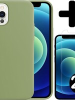 BTH BTH iPhone 12 Pro Hoesje Siliconen Groen En 2x Screenprotector