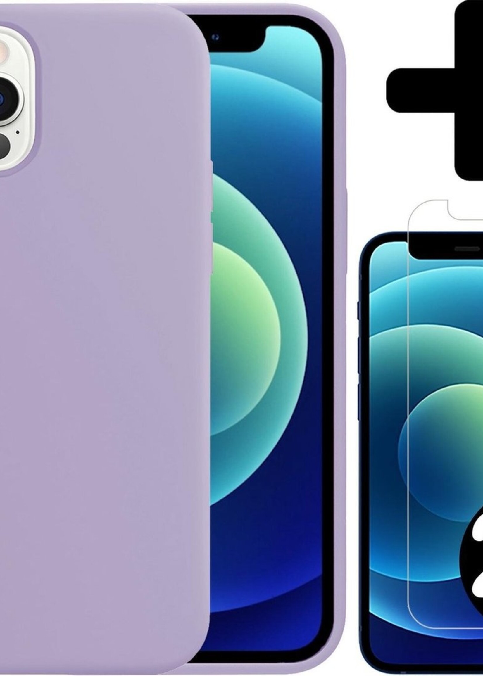 BTH Hoesje Geschikt voor iPhone 12 Pro Hoesje Siliconen Case Hoes Met 2x Screenprotector - Hoes Geschikt voor iPhone 12 Pro Hoes Cover Case - Lila