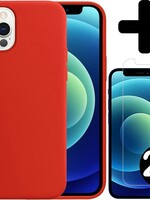 BTH BTH iPhone 12 Pro Hoesje Siliconen Rood En 2x Screenprotector