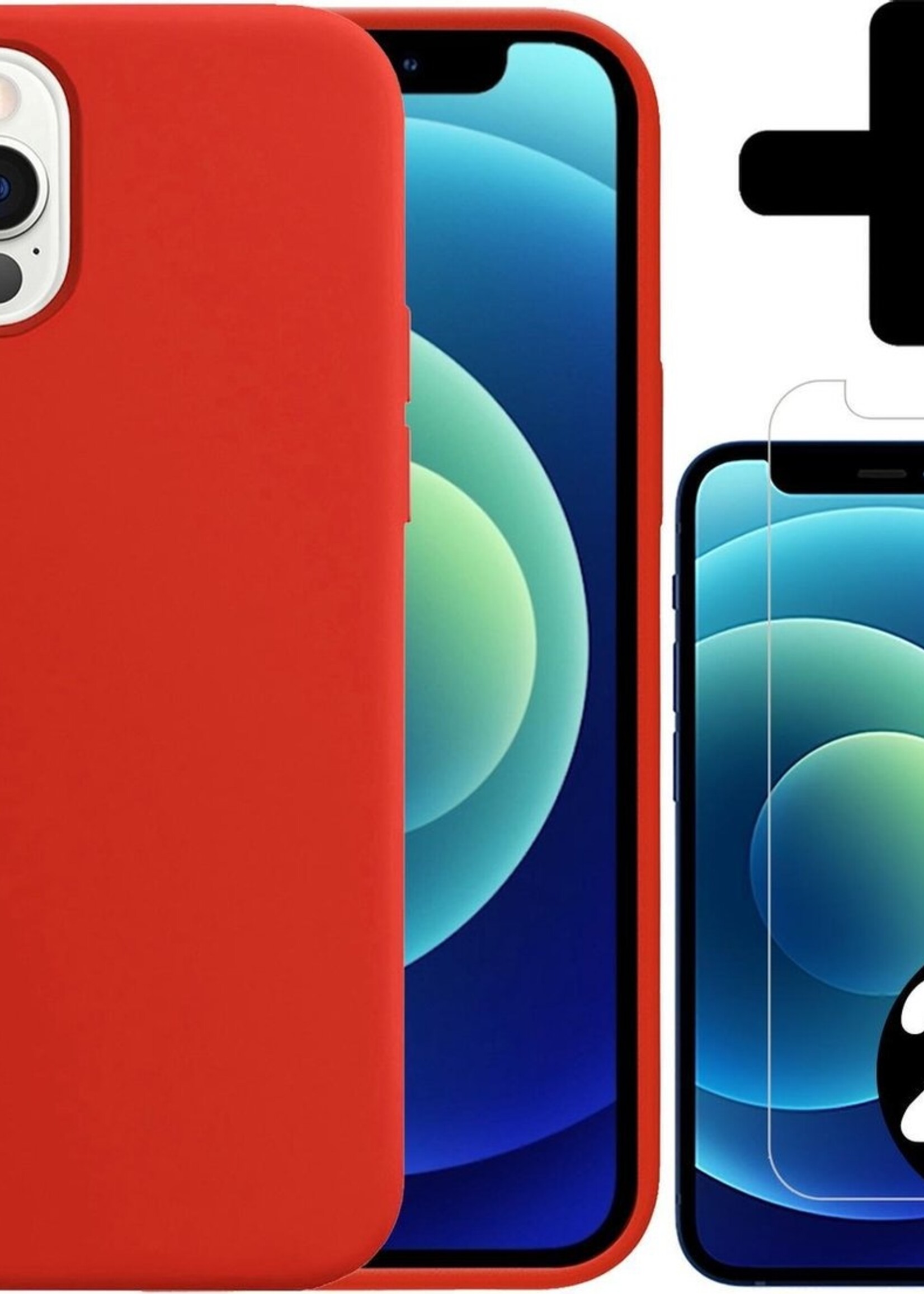 BTH Hoesje Geschikt voor iPhone 12 Pro Hoesje Siliconen Case Hoes Met 2x Screenprotector - Hoes Geschikt voor iPhone 12 Pro Hoes Cover Case - Rood