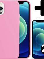 BTH BTH iPhone 12 Pro Hoesje Siliconen Roze En 2x Screenprotector