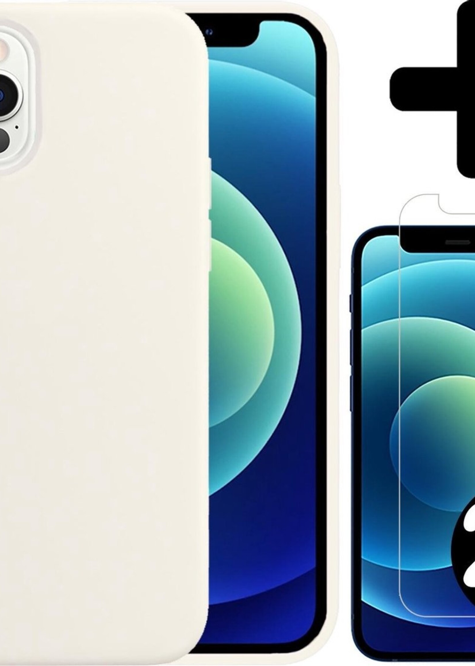 BTH Hoesje Geschikt voor iPhone 12 Pro Hoesje Siliconen Case Hoes Met 2x Screenprotector - Hoes Geschikt voor iPhone 12 Pro Hoes Cover Case - Wit