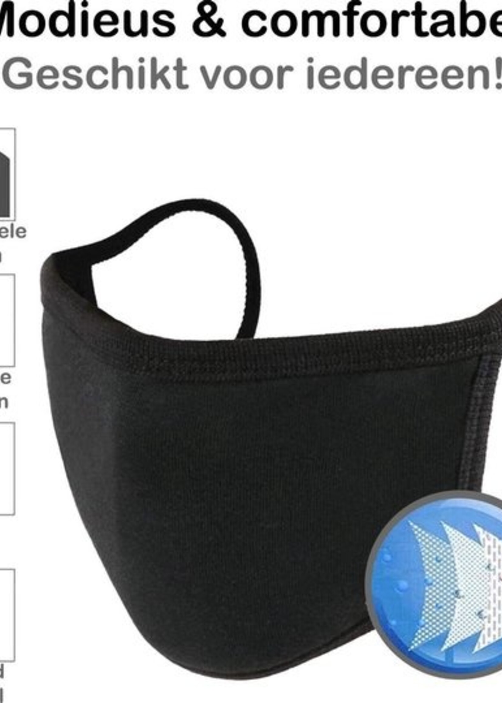 BTH Mondkapje Wasbaar Zwart - Mondkapje Katoen Wasbaar Mondmasker Katoen - Wasbare Mondkapjes Niet Medisch Elastisch - Universeel - 5 PACK