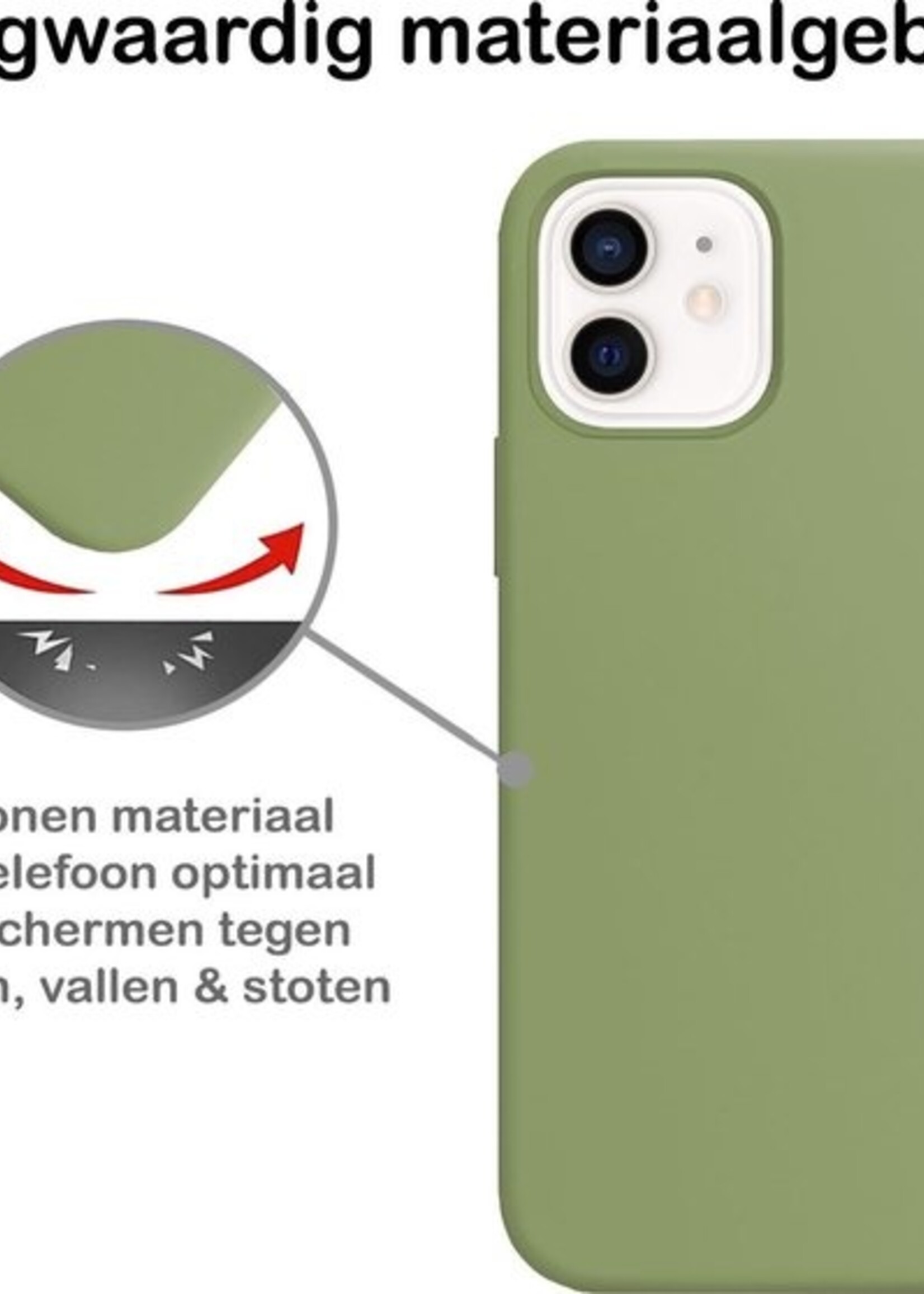 BTH Hoesje Geschikt voor iPhone 12 Hoesje Siliconen Case Hoes Met Screenprotector - Hoes Geschikt voor iPhone 12 Hoes Cover Case - Groen
