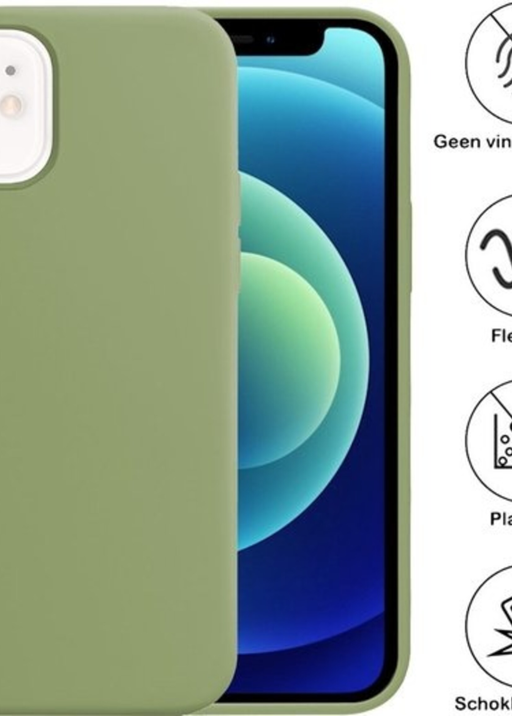 BTH Hoesje Geschikt voor iPhone 12 Hoesje Siliconen Case Hoes Met Screenprotector - Hoes Geschikt voor iPhone 12 Hoes Cover Case - Groen