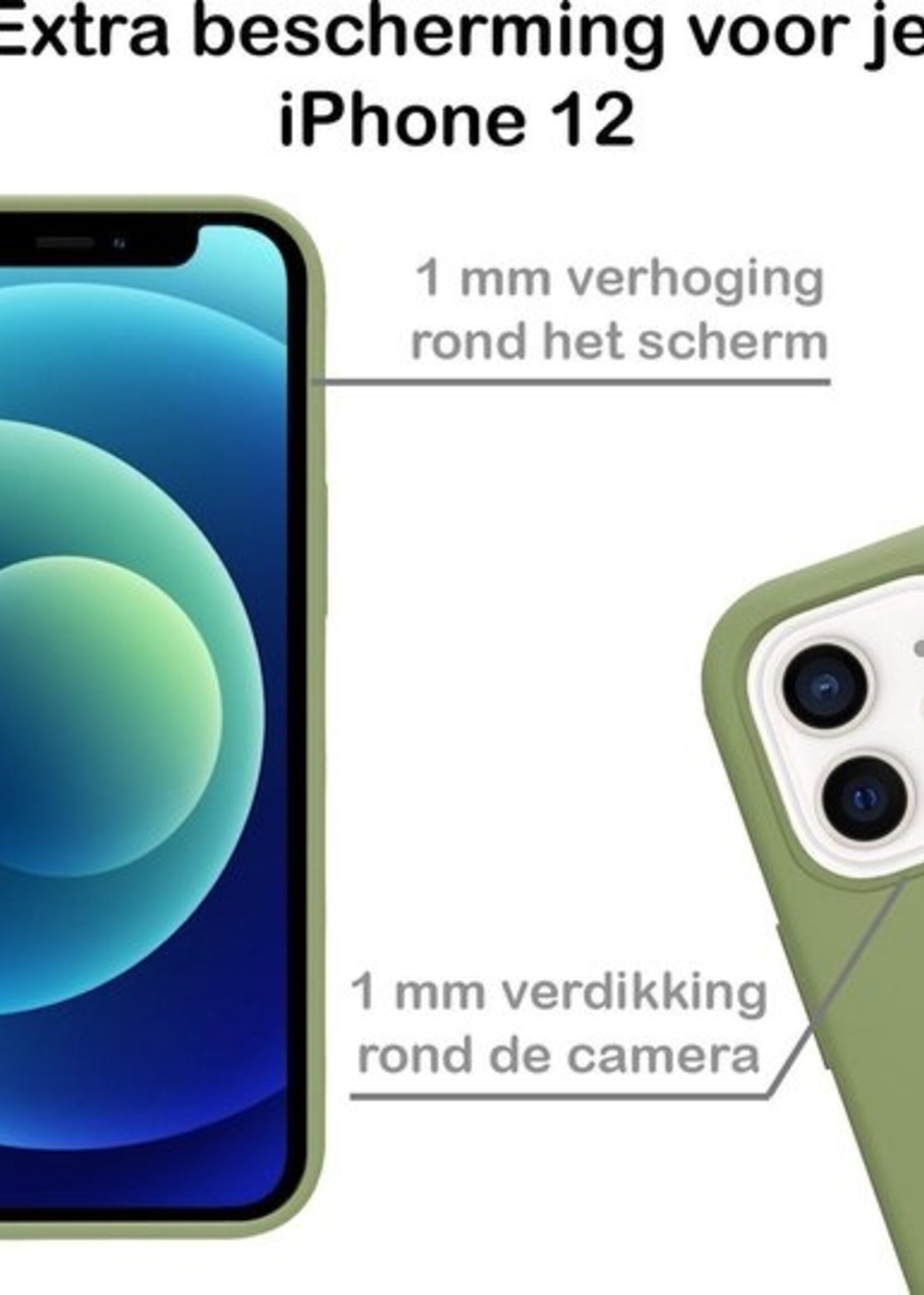 BTH Hoesje Geschikt voor iPhone 12 Hoesje Siliconen Case Hoes Met Screenprotector - Hoes Geschikt voor iPhone 12 Hoes Cover Case - Groen