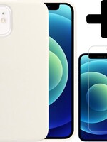 BTH BTH iPhone 12 Hoesje Siliconen Wit En Screenprotector met dichte notch