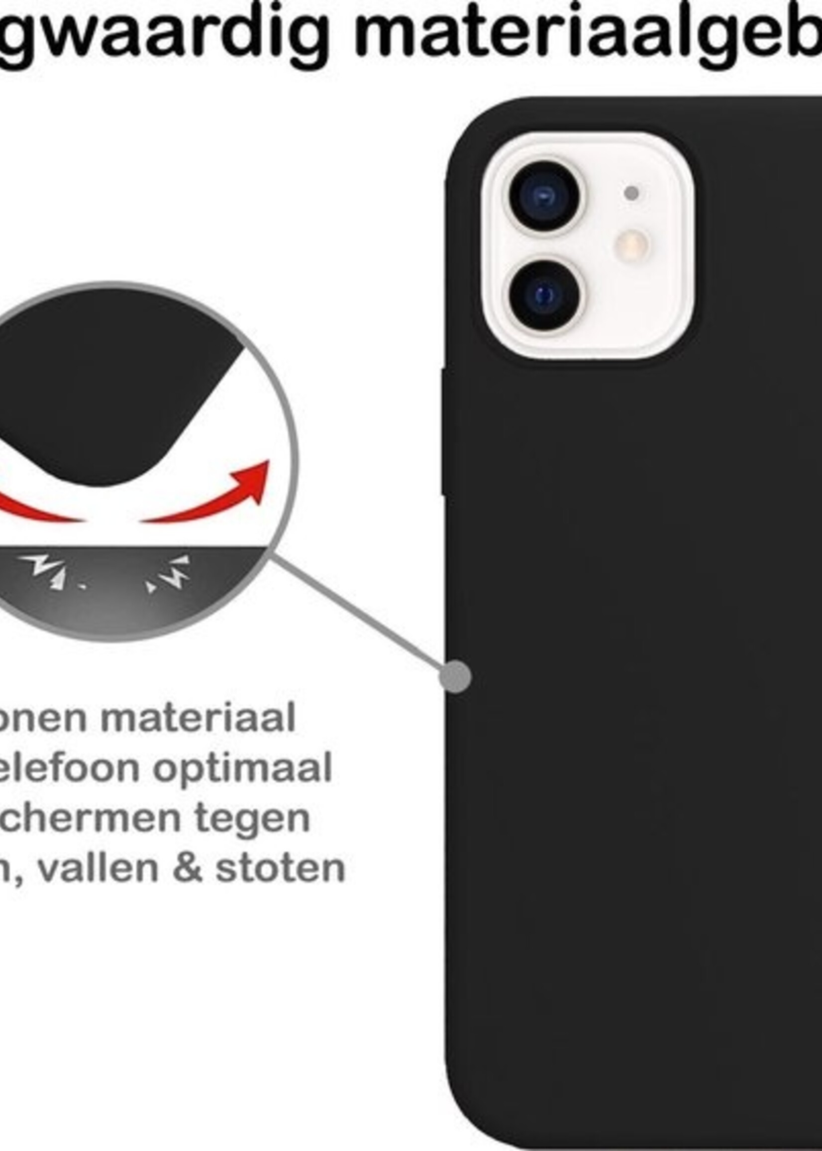 BTH Hoesje Geschikt voor iPhone 12 Hoesje Siliconen Case Hoes Met Screenprotector - Hoes Geschikt voor iPhone 12 Hoes Cover Case - Zwart