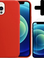 BTH BTH iPhone 12 Pro Hoesje Siliconen Rood En Screenprotector met dichte notch