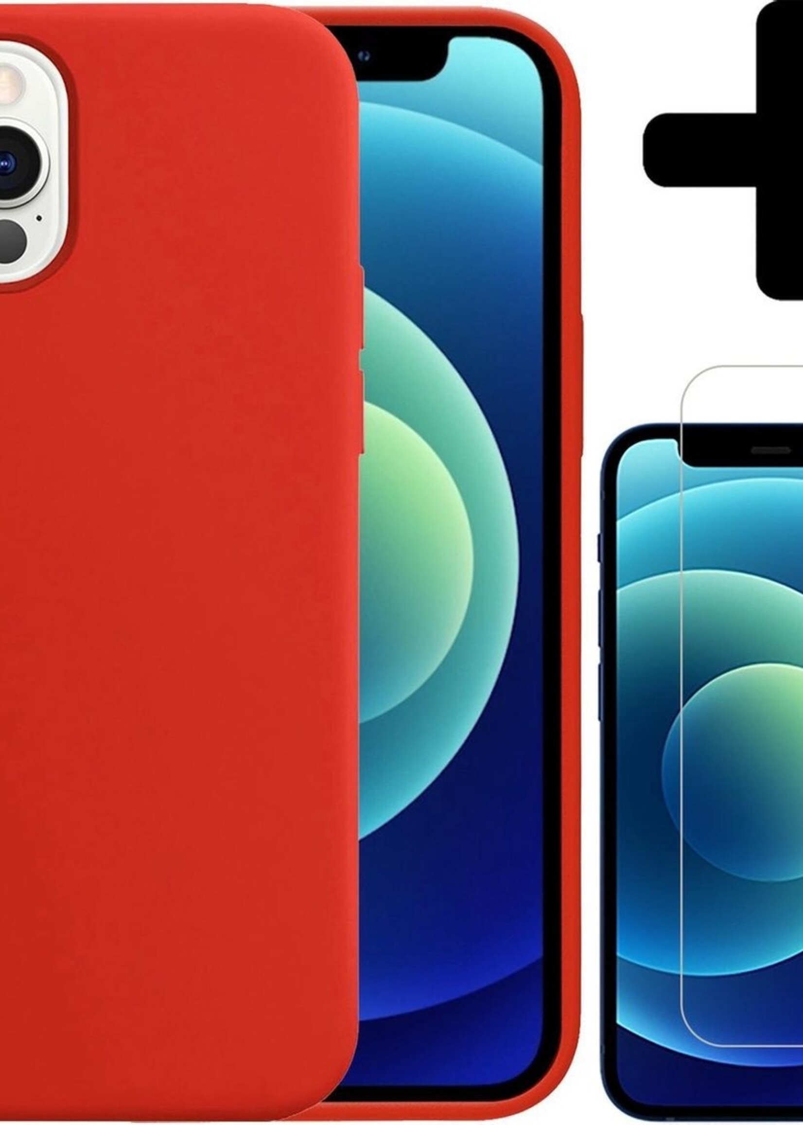 BTH Hoesje Geschikt voor iPhone 12 Pro Hoesje Siliconen Case Hoes Met Screenprotector - Hoes Geschikt voor iPhone 12 Pro Hoes Cover Case - Rood