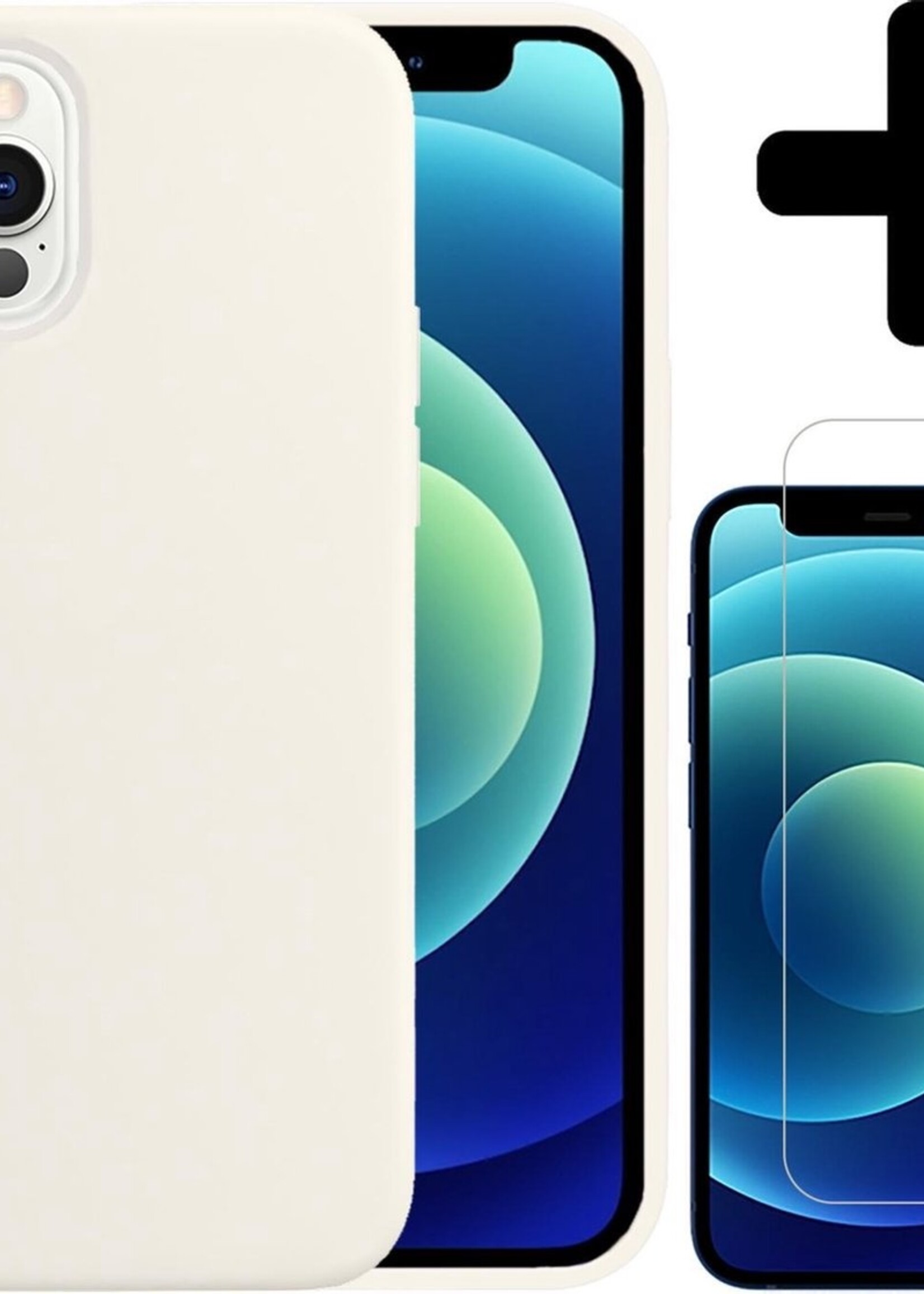 BTH Hoesje Geschikt voor iPhone 12 Pro Hoesje Siliconen Case Hoes Met Screenprotector - Hoes Geschikt voor iPhone 12 Pro Hoes Cover Case - Wit