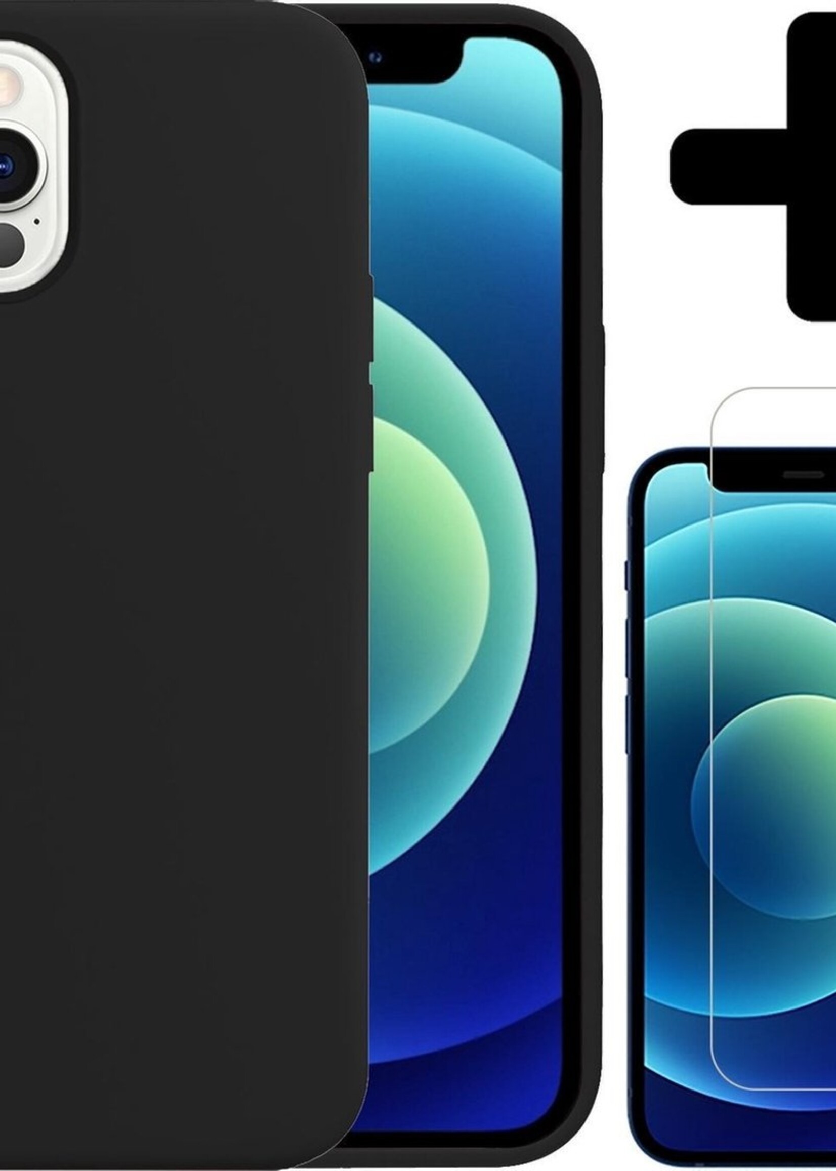 BTH Hoesje Geschikt voor iPhone 12 Pro Hoesje Siliconen Case Hoes Met Screenprotector - Hoes Geschikt voor iPhone 12 Pro Hoes Cover Case - Zwart