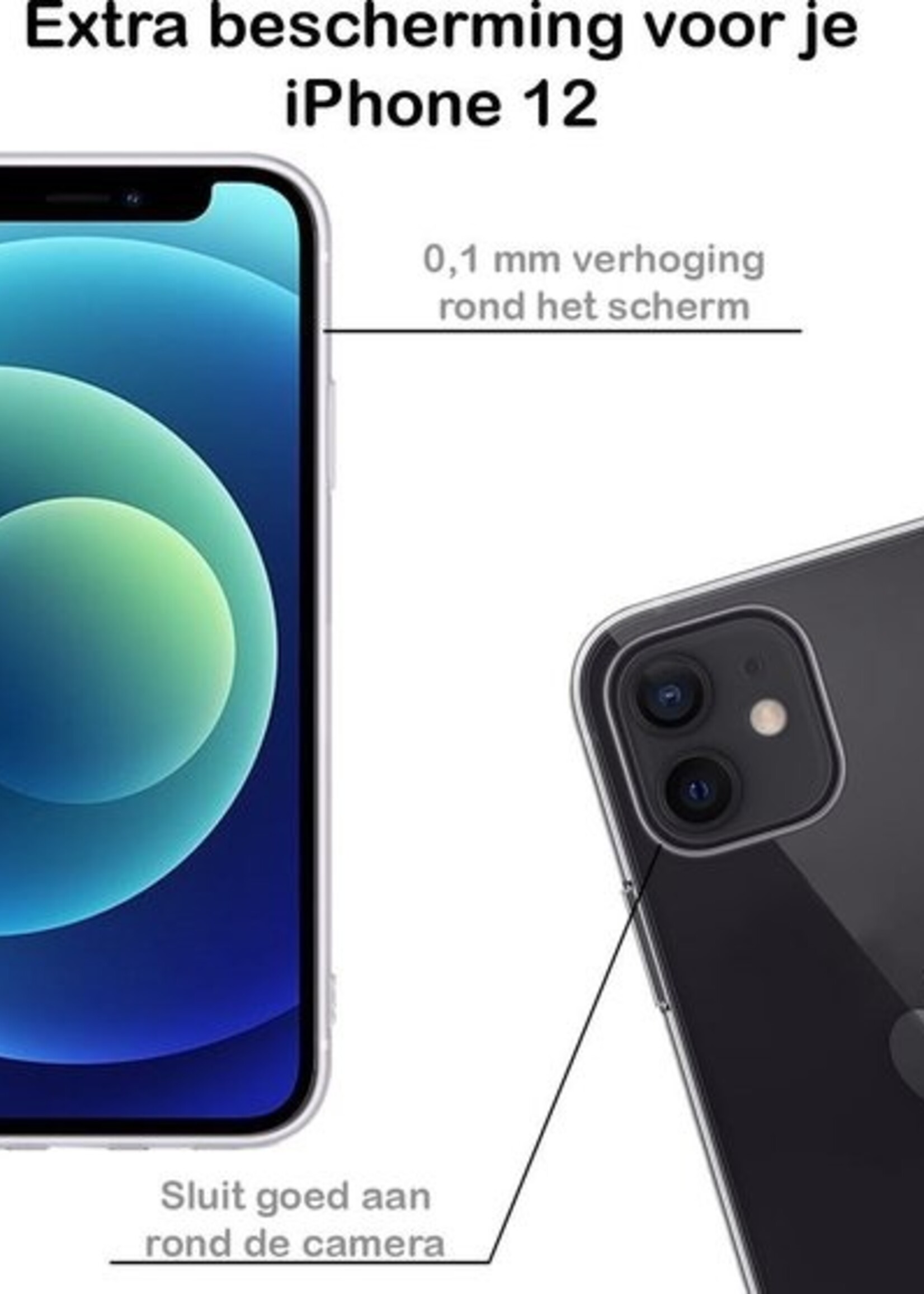 BTH Hoesje Geschikt voor iPhone 12 Hoesje Siliconen Case Hoes Met 2x Screenprotector - Hoes Geschikt voor iPhone 12 Hoes Cover Case - Transparant