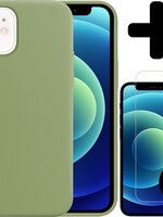 BTH BTH iPhone 12 Hoesje Siliconen Groen En 2x Screenprotector met dichte notch