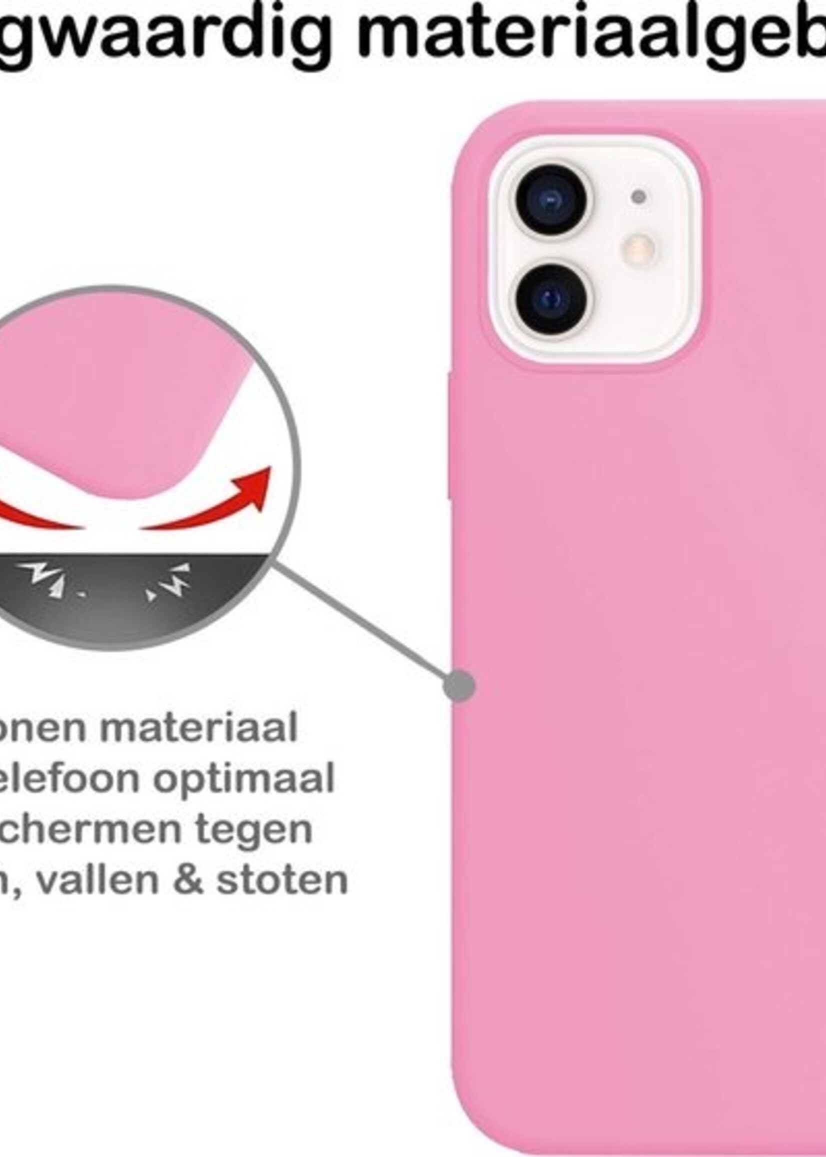 BTH Hoesje Geschikt voor iPhone 12 Hoesje Siliconen Case Hoes Met 2x Screenprotector - Hoes Geschikt voor iPhone 12 Hoes Cover Case - Lichtroze