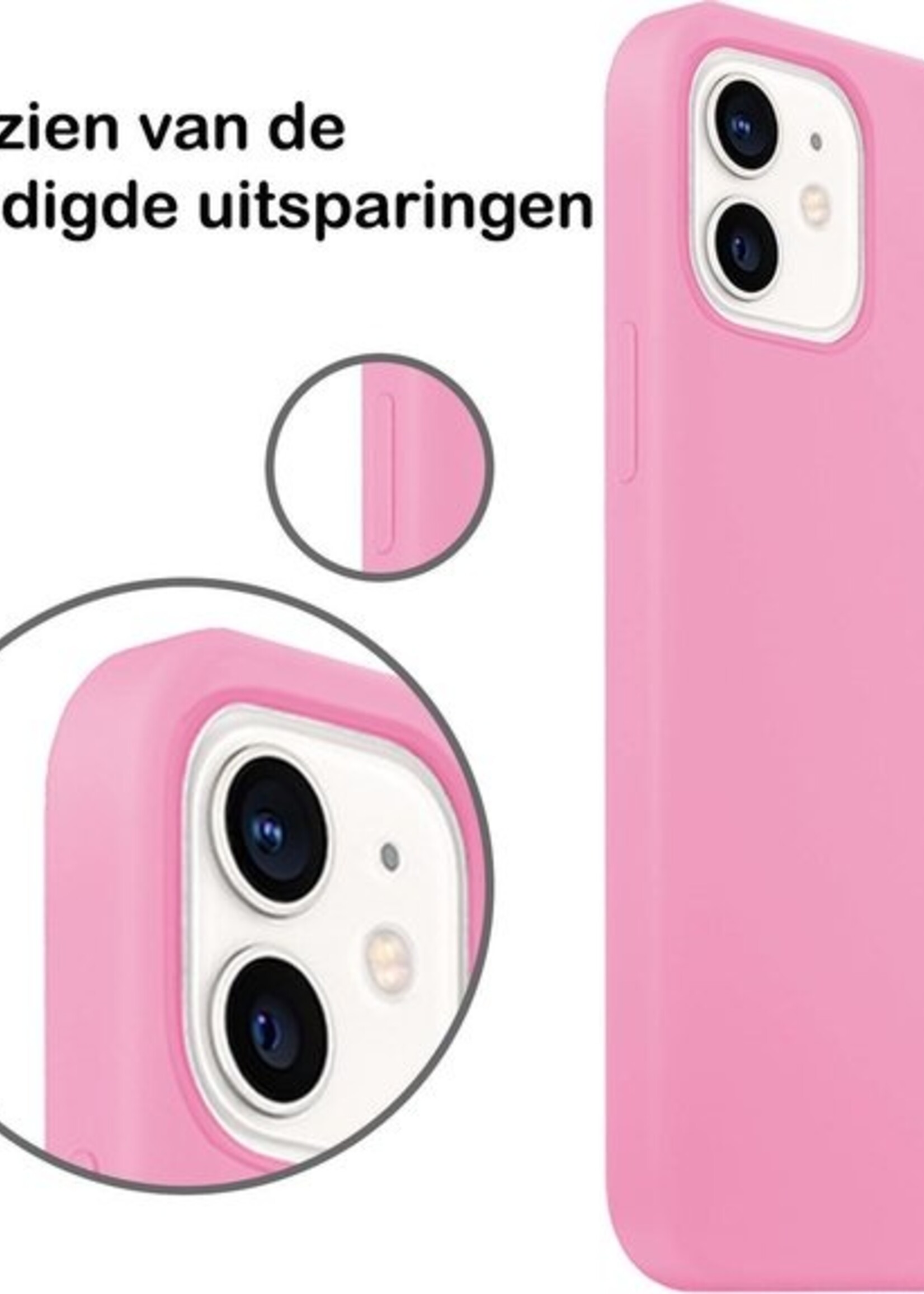 BTH Hoesje Geschikt voor iPhone 12 Hoesje Siliconen Case Hoes Met 2x Screenprotector - Hoes Geschikt voor iPhone 12 Hoes Cover Case - Lichtroze
