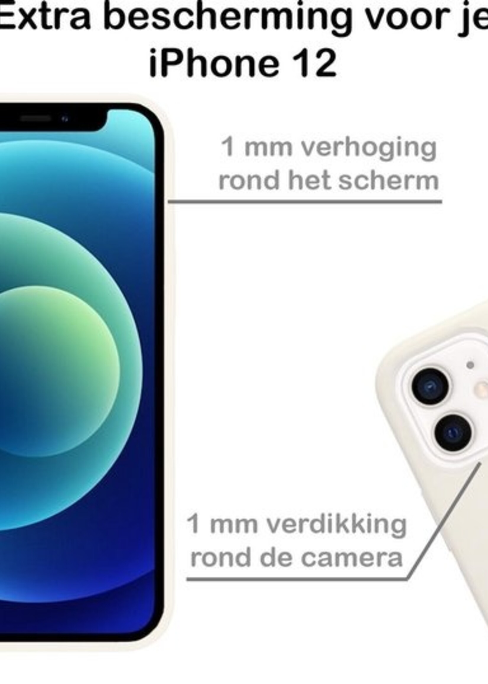 BTH Hoesje Geschikt voor iPhone 12 Hoesje Siliconen Case Hoes Met 2x Screenprotector - Hoes Geschikt voor iPhone 12 Hoes Cover Case - Wit
