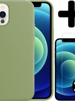 BTH BTH iPhone 12 Pro Hoesje Siliconen Groen En 2x Screenprotector met dichte notch