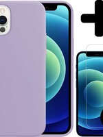 BTH BTH iPhone 12 Pro Hoesje Siliconen Lila En 2x Screenprotector met dichte notch