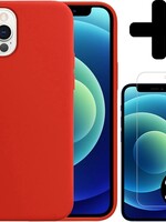BTH BTH iPhone 12 Pro Hoesje Siliconen Rood En 2x Screenprotector met dichte notch