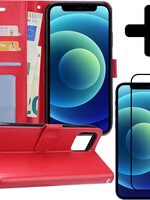 BTH BTH iPhone 12 Hoesje Bookcase met screenprotector full cover - Rood
