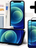 BTH BTH iPhone 12 Hoesje Bookcase met screenprotector full cover - Wit