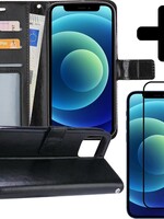 BTH BTH iPhone 12 Hoesje Bookcase met screenprotector full cover - Zwart