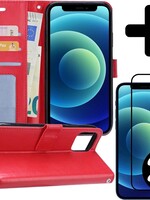 BTH BTH iPhone 12 Hoesje Bookcase met 2x screenprotector full cover - Rood