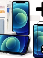 BTH BTH iPhone 12 Hoesje Bookcase met 2x screenprotector full cover - Wit