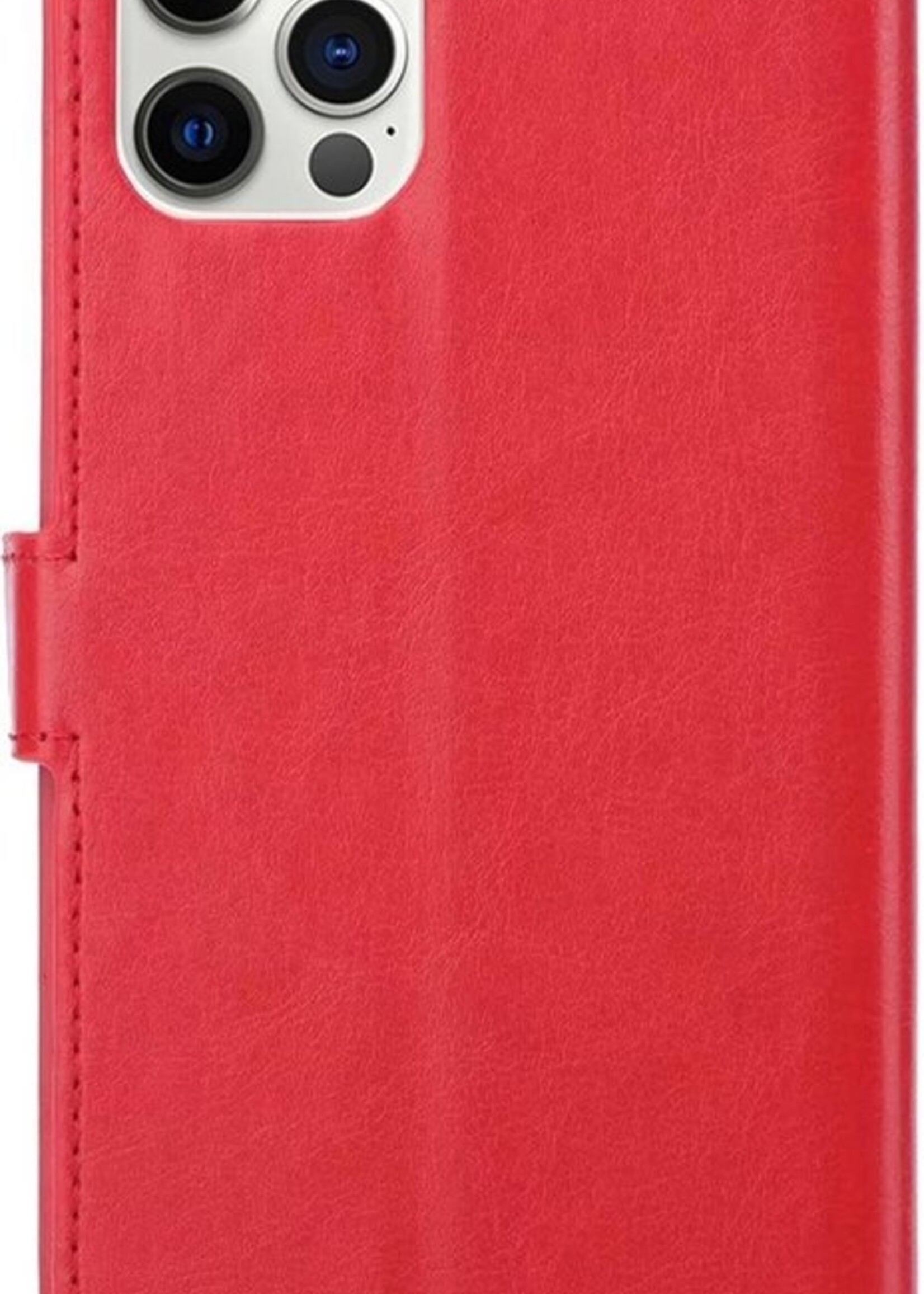 BTH Hoesje Geschikt voor iPhone 12 Pro Hoesje Book Case Hoes Portemonnee Cover Walletcase Met 2x Screenprotector - Hoes Geschikt voor iPhone 12 Pro Hoes Bookcase Hoesje - Rood