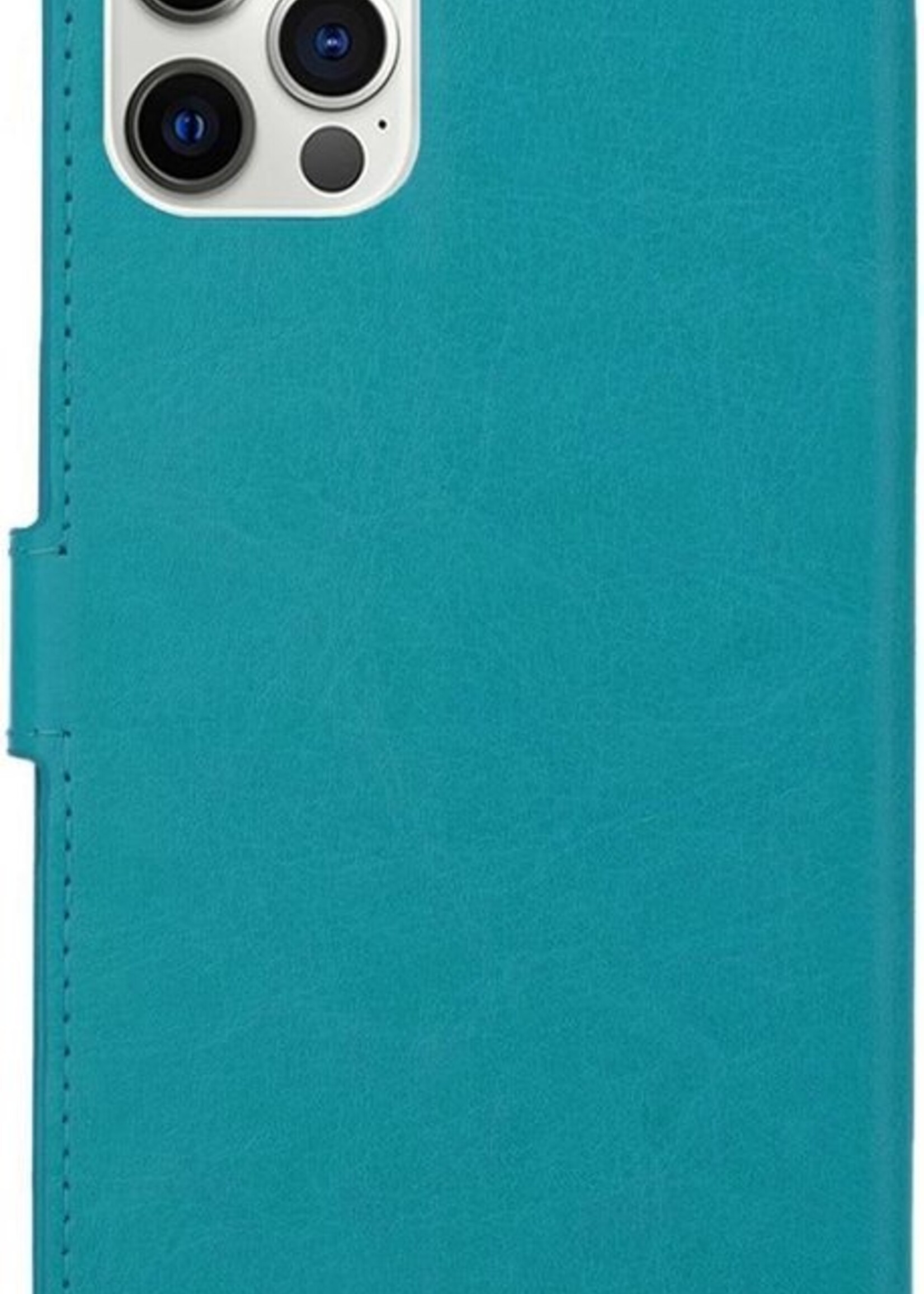 BTH Hoesje Geschikt voor iPhone 12 Pro Hoesje Book Case Hoes Portemonnee Cover Walletcase Met 2x Screenprotector - Hoes Geschikt voor iPhone 12 Pro Hoes Bookcase Hoesje - Turquoise