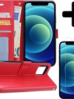 BTH BTH iPhone 12 Hoesje Bookcase met screenprotector - Rood
