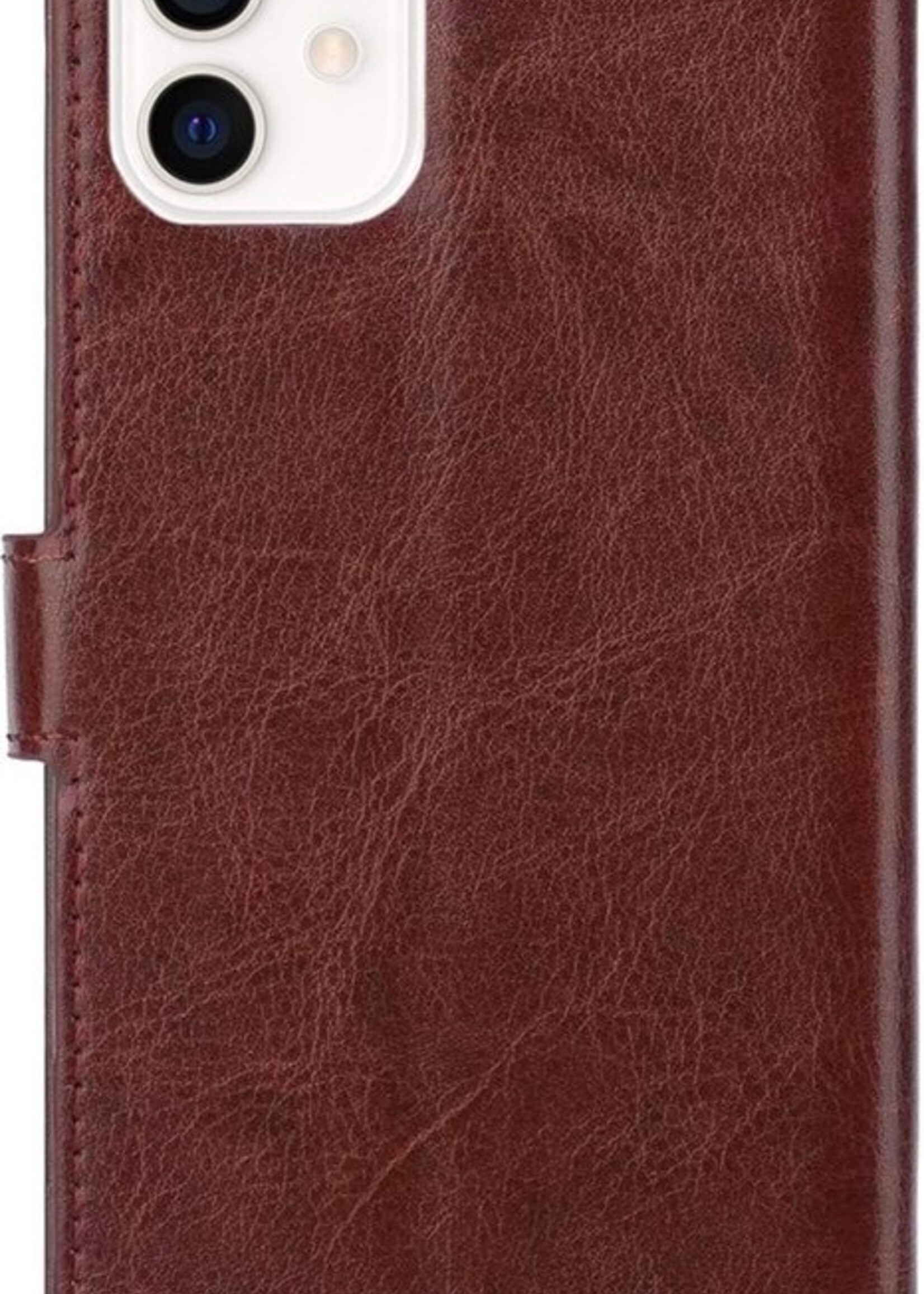 BTH Hoesje Geschikt voor iPhone 12 Hoesje Book Case Hoes Portemonnee Cover Walletcase Met Screenprotector - Hoes Geschikt voor iPhone 12 Hoes Bookcase Hoesje - Bruin