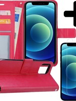 BTH BTH iPhone 12 Hoesje Bookcase met screenprotector - Donkerroze