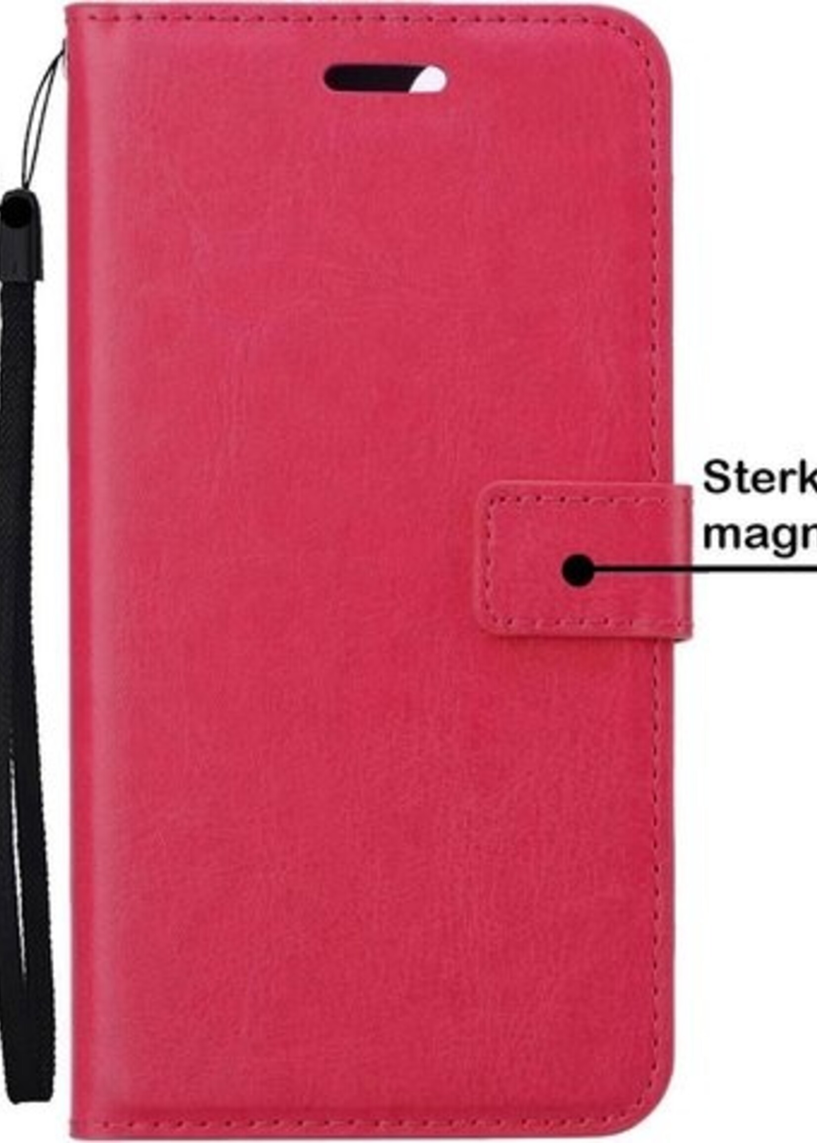 BTH Hoesje Geschikt voor iPhone 12 Hoesje Book Case Hoes Portemonnee Cover Walletcase Met Screenprotector - Hoes Geschikt voor iPhone 12 Hoes Bookcase Hoesje - Donkerroze