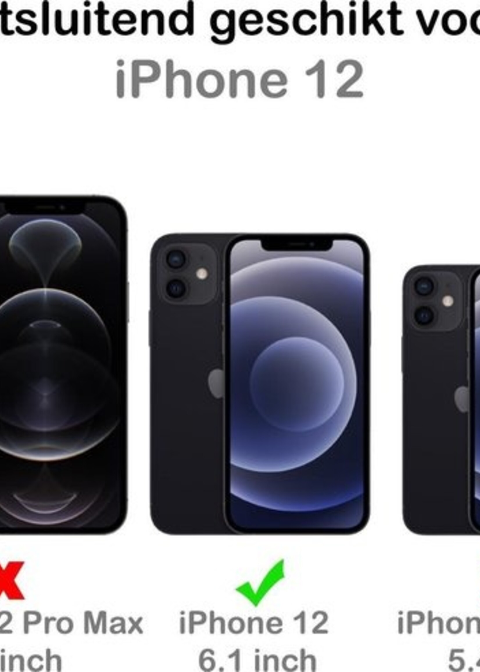 BTH Hoesje Geschikt voor iPhone 12 Hoesje Book Case Hoes Portemonnee Cover Walletcase Met 2x Screenprotector - Hoes Geschikt voor iPhone 12 Hoes Bookcase Hoesje - Lichtroze