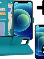 BTH BTH iPhone 12 Hoesje Bookcase met 2x screenprotector - Turquoise